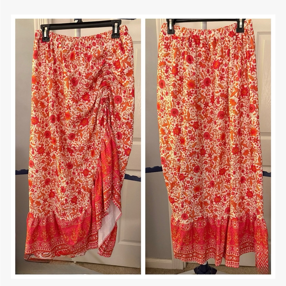 Pink and Orange Maxi Skirt with Flowy Design NWT